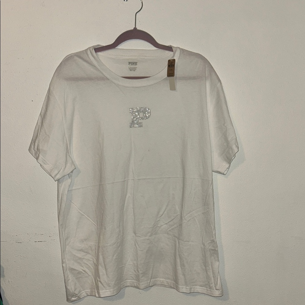 PINK Victoria's Secret White Tee with Glitter 'P' Logo